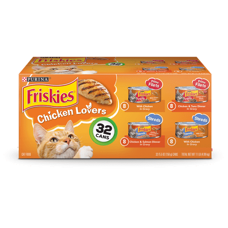 Friskies Gravy Wet Cat Food Variety Pack, Chicken Lovers Prime Filets & Shreds - (32) 5.5 oz. (Best Canned Cat Food For Cats With Kidney Disease)