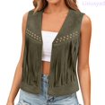 thumbnail image 2 of Lixiuxyad Women's Suede Fringe Vest Western Cowgirl Sleeveless Open-Front Tassel Cropped Tops,Green, 2 of 7