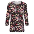 thumbnail image 4 of nuevo cuello de botón para mujer estampado de moda mangas 3/4 camiseta con estampado retro top delgado tops casuales negro / m, 4 of 5