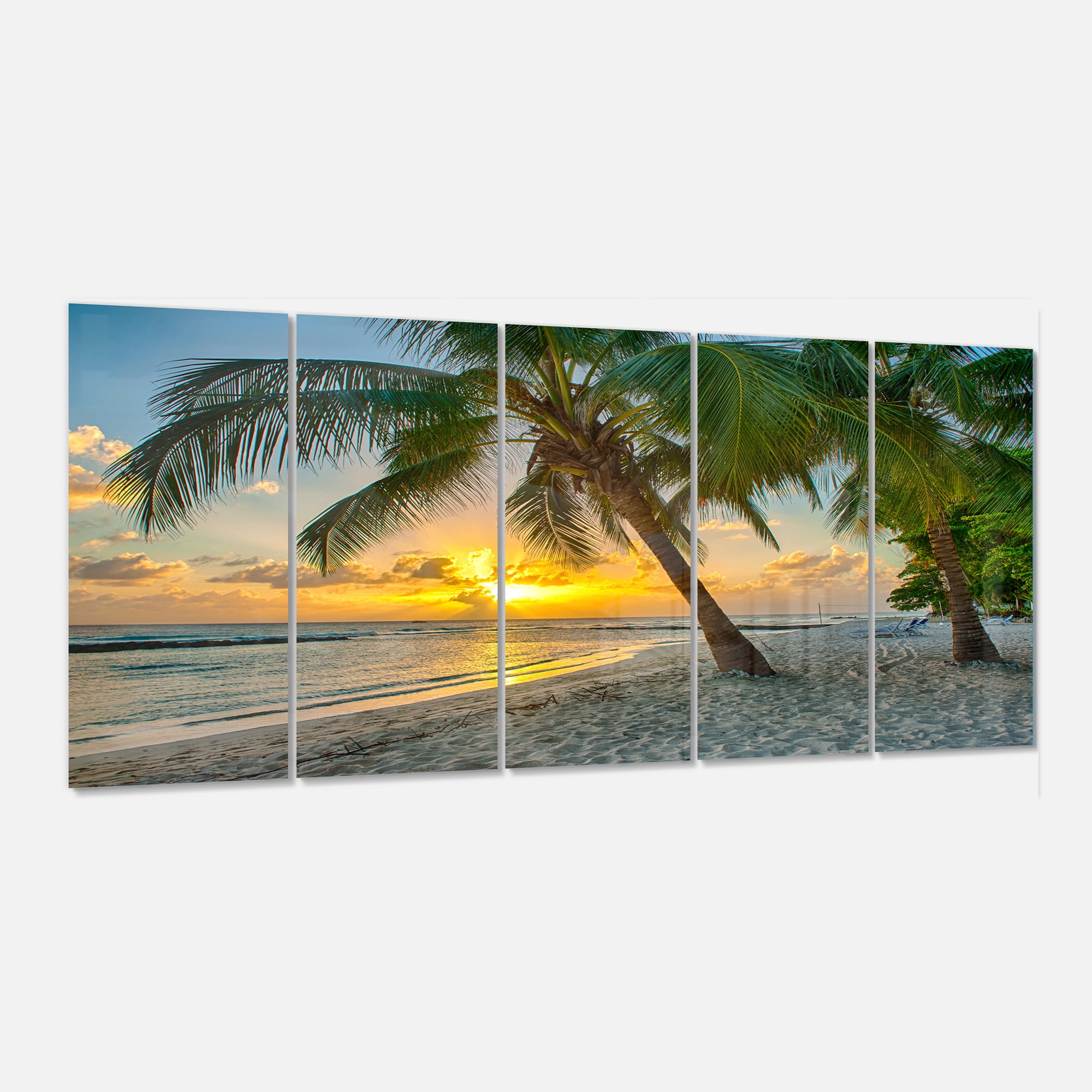 Beach in Caribbean Island of Barbados 28 in x 60 in Painting Art Prints, by Designart