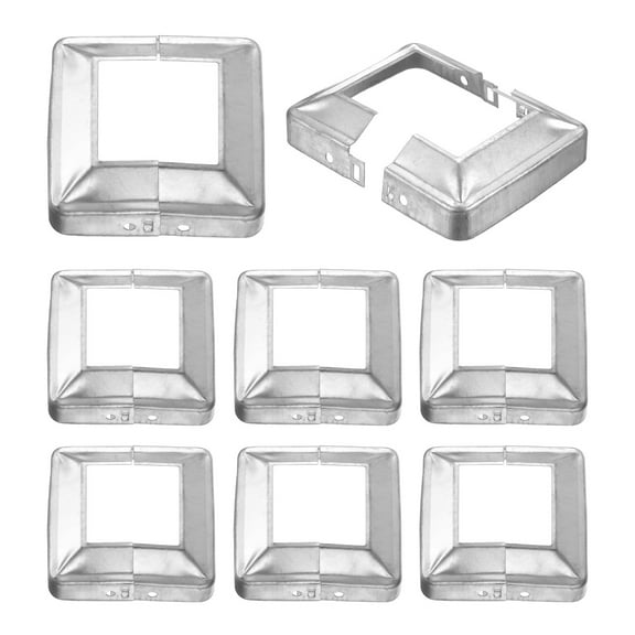 8 Pack Post Base Cover, 3.75x3.75 (Internal Size 2x2) Metal Split Style Post Skirt, Porch Column Wrap for Post Fence Deck Cable Railing Baluster Stair Rails, Silver