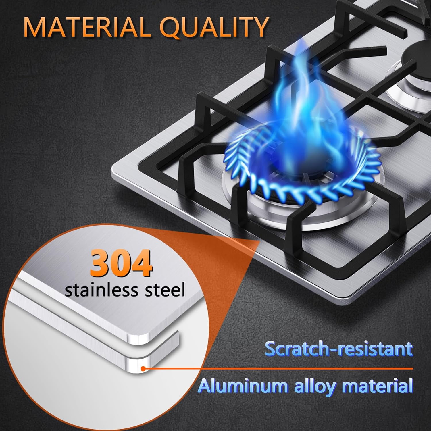 Gas Cooktop 12 inch, Adorer Bulit-in Gas Stove Top with 2 Burner, 12 Inch NG/LPG Convertible Cooktops, Dual Burner Propane Cooktop with Thermocouple Protection, Stainless Steel