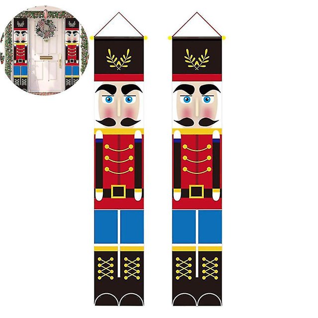 2 Pieces Nutcracker Christmas Banners Sentry Soldier Model Banners For Christmas Decorations, Indoor And Outdoor Decor Needs (30 180 Cm / 12 71 Inch