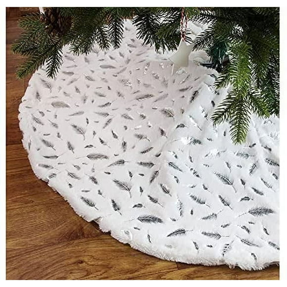 Peluche Jupe de Sapin de Noël,Blanc Christmas Tree Skirt White Neige Couvre Pied Sapin Noel Jupe d'arbre White Christmas Tree Skirt pour Décorations de Noël Vacances-la Plume