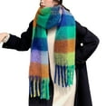 thumbnail image 2 of Women Woven Knitted Scarf With Colourful Check Pattern And Long Thick Fringes Warm Winter, 2 of 4
