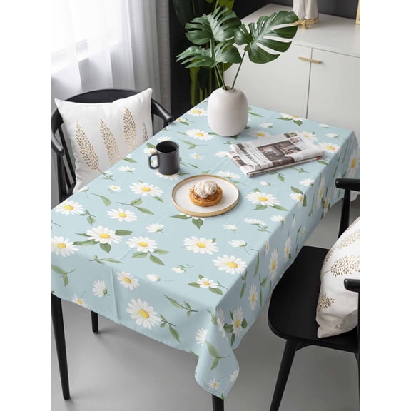 White Daisy Tablecloth Rectangle Table Cloths 54x108, Waterproof Tablecloth Outdoor Table Cloth, Country Pastoral Spring Botanical Flowers Washable Table Cover for Kitchen Dinning Party