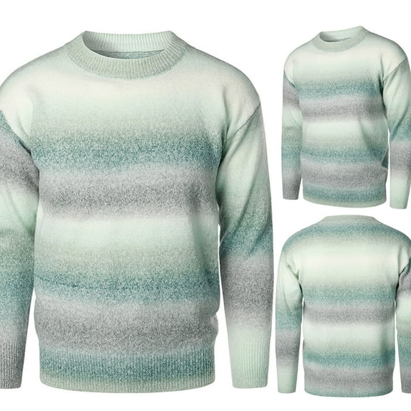 ZKCCNUK Men's Pullover Sweater Round Neck Gradient Striped Print Colorblock Sweater Autumn And Winter New Casual Plus Size Men's Tops