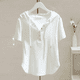 thumbnail image 3 of Camiseta holgada y adelgazante con capucha de moda para mujer, manga corta, verano 2024, nuevo estilo, capa base con cordón blanco, 3 of 5