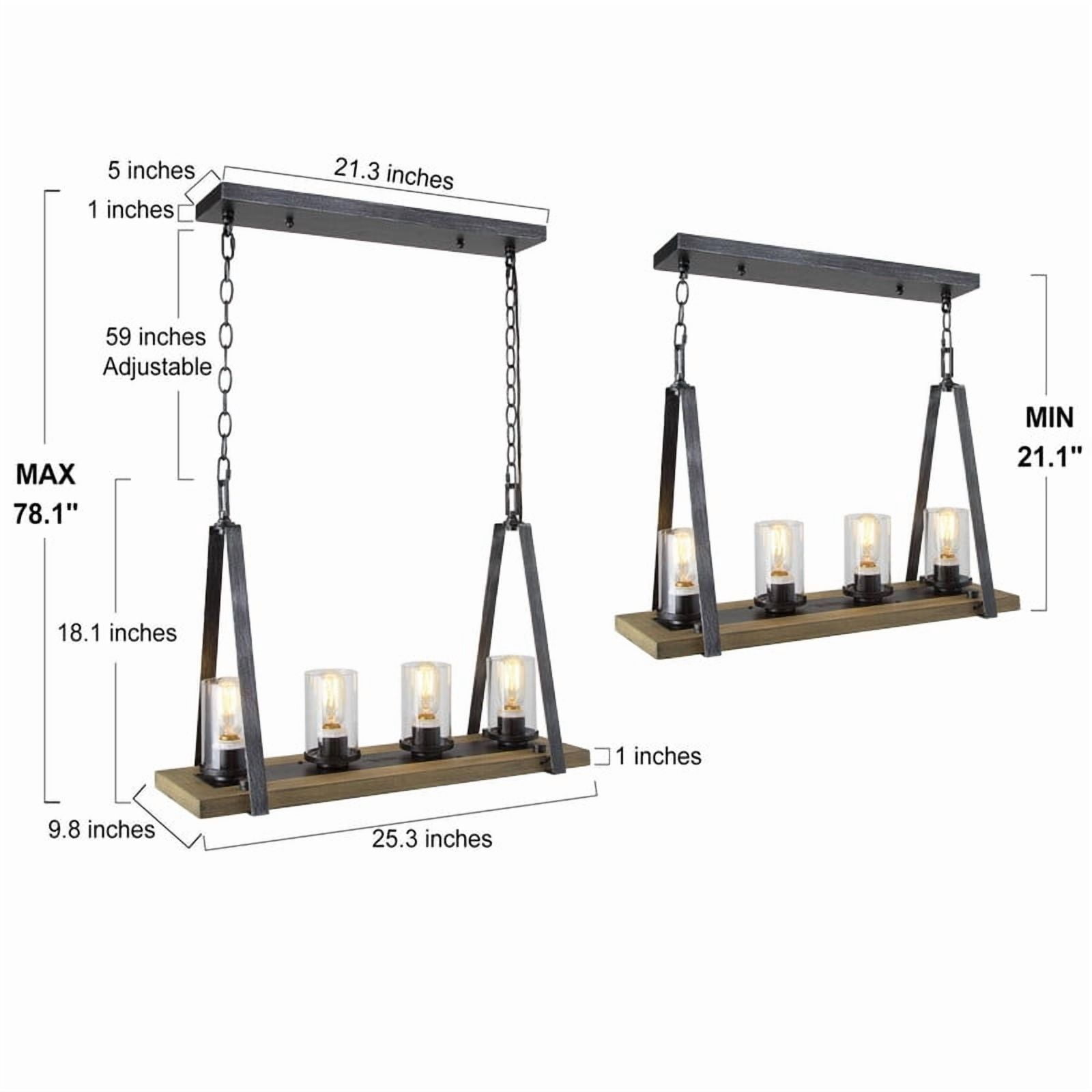 LNC Berthelotii 4-Light Linear Island Light with Clear Glass Shades and Faux Wood Accents