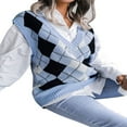 thumbnail image 4 of KEINXS Womens Argyle Plaid Sweater Vest Y2K Knitwear V Neck Sleeveless Crop Tops Outwear Coat Gray S, 4 of 6