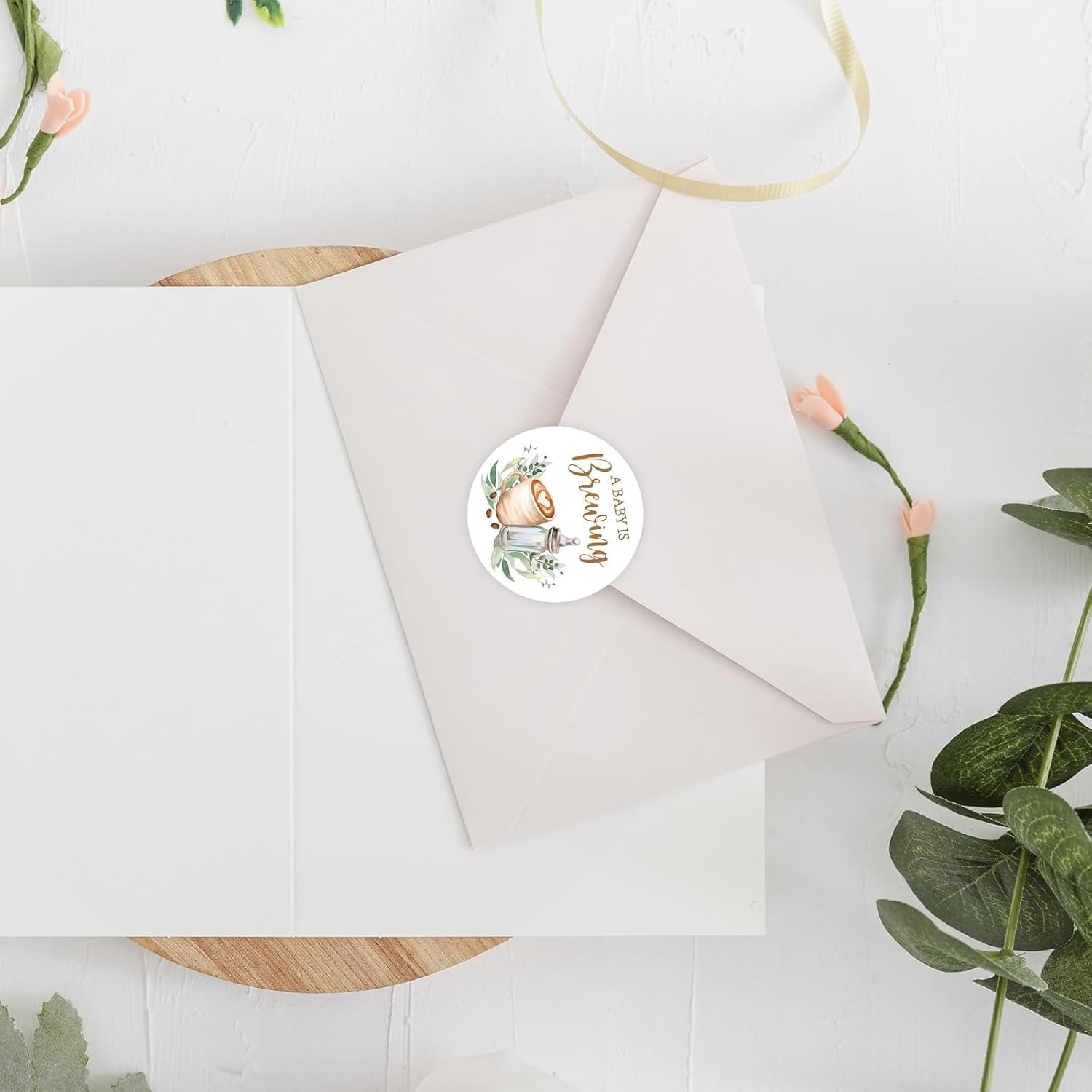 120Pcs A Baby is Brewing Baby Shower Stickers 2 Inch Coffee Theme Round Adhesive Label Decals for Coffee Bean Cookie Bag Party Favor Gifts Decor