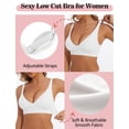thumbnail image 4 of Sujetador en V profundo, de corte bajo, sexy, para mujer, acolchado, cómodo, alisado, inalámbrico, sujetador de levantamiento, bralette sin costuras, blanco, M, 4 of 5