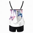 thumbnail image 4 of NOLDARES Womens Tummy Control Tankini Swimsuits Color Block Bathing Suit V Neck Two Piece Swimwear with Shorts(White,L), 4 of 5