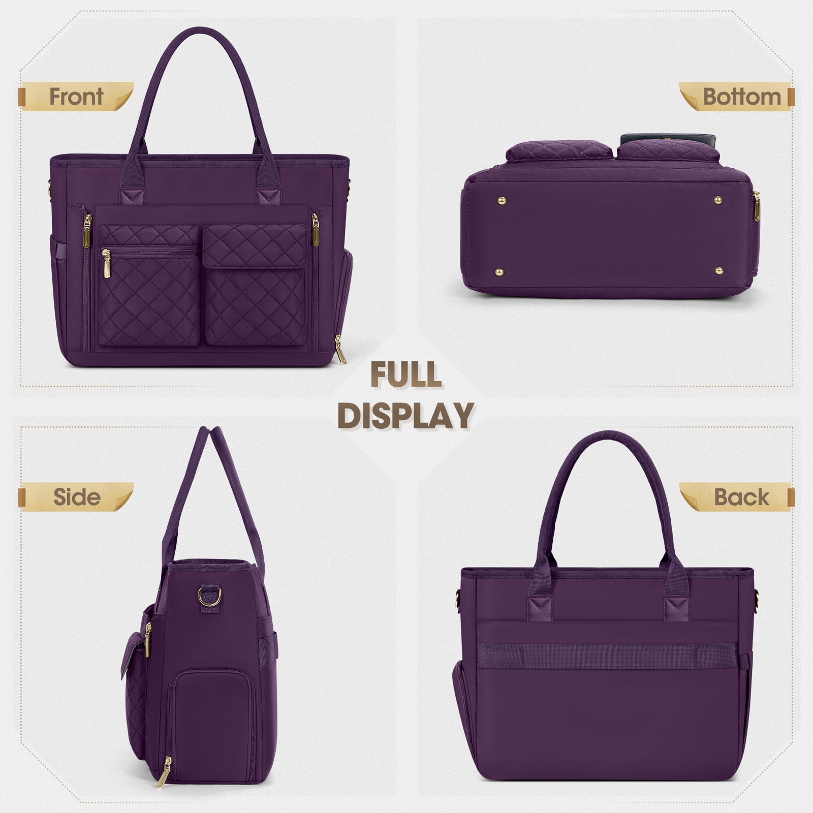 RAINSMORE Teacher Tote Bag with Insulated Lunch Compartment Lightweight 15.6 inch Laptop Bag for Women Work Bags Nurse Tote Bags,DarkPurple