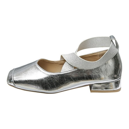 Omagie Ballet Flats Shoes For Women With Strap Square Toe Golden Ballet Flats with Criss-Cross Elastic Ankle Straps Slip on Silver Flats Shoes(Silver 8)