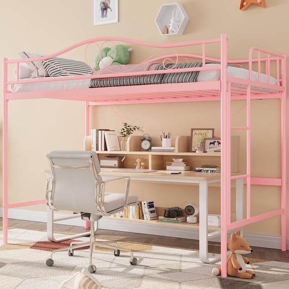 QinaQin Twin Loft Bed with Adjustable Ladder, Heavy Duty Metal Frame for Small Rooms, 400 Lb Capacity, Space Saving, No Box Spring