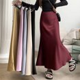 thumbnail image 6 of Women Fishtail Skirt High Waist Fishtail Hem Maxi Skirt Solid Color Retro Satin Texture Hip Wrapped Skirt, 6 of 8