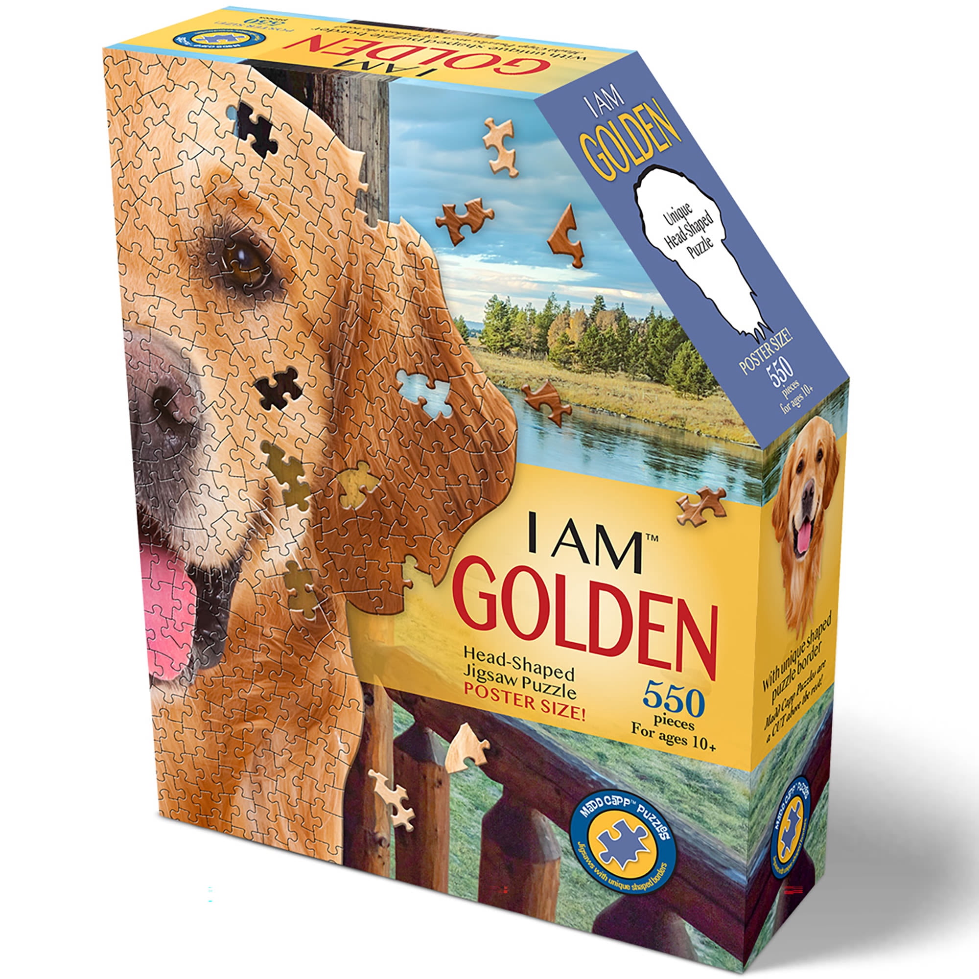 Madd Capp: I Am Golden - 550 Piece Puzzle - Dog Shaped Animal Jigsaw, 24 x 32" Assembled Size, Poster Reference, Educational Fun Fact Booklet