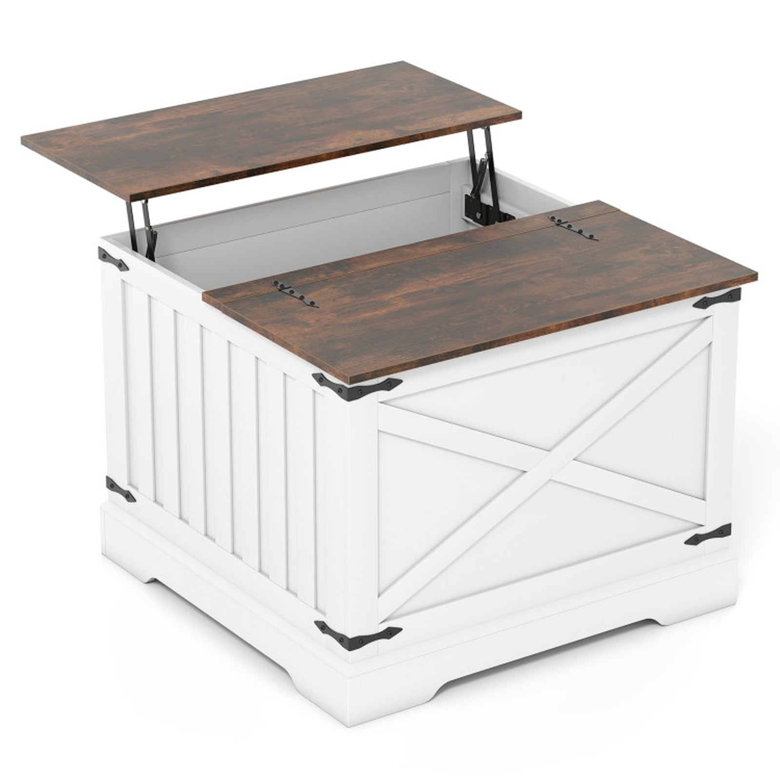 Furnibear Farmhouse Lift Top Coffee Table with Hidden Storage Compartment Hydraulic Lifter and Enlarged Base for Living Room, Rustic Brown