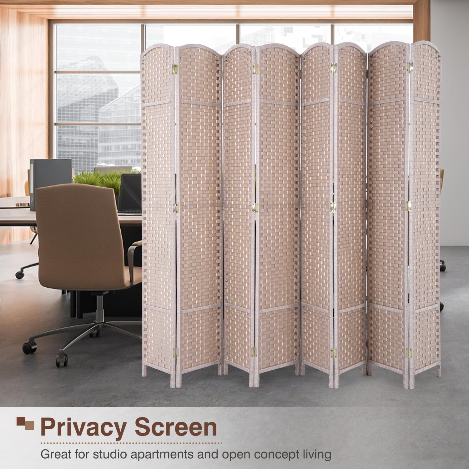 Dkelincs 8 Panel Room Dividers 5.6 FT Tall Portable Privacy Screen Folding Wood Partition Wall Divider for Room Separation, Beige