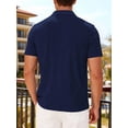 thumbnail image 5 of Mens Casual Shirt Summer Short Sleeve Vacation Button Beach Knit Stretchy Golf Shirts Navy Blue L, 5 of 7