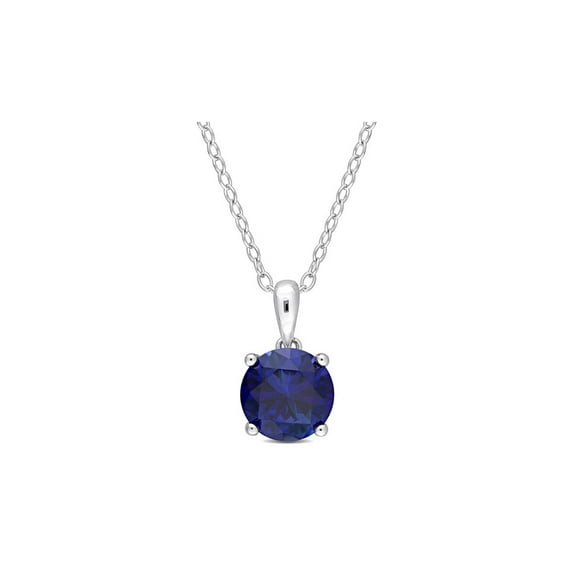 2.40 Carat (Ctw) Lab-Created Blue Sapphire Solitaire Pendant Necklace in Sterling Silver with Chain for Women