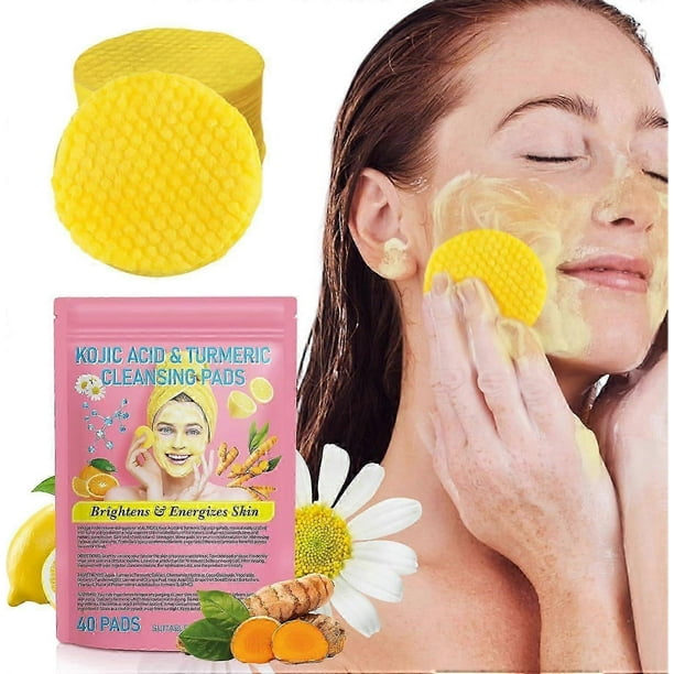 Kojic Acid and Turmeric Pads, Turmeric Kojic Acid Cleaning Pads, Turmeric Exfoliating Pads, Turmeric Pads for Face, Facial Sponges for Cleansing 40Pcs