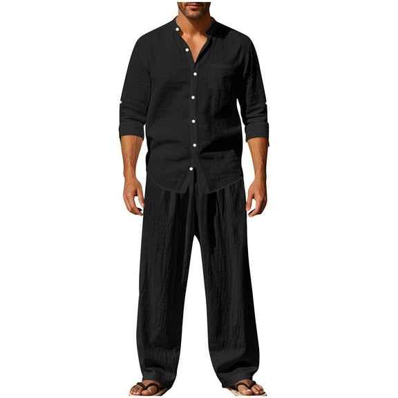 Casual Sets Men 2 Piece Outfits Button Up Shirt and Pants Summer Workout Holiday Vocation Suits for Men