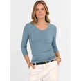 thumbnail image 3 of ANRABESS V Neck Shirts for Women 3/4 Sleeve Ribbed Knit Fitted Tee, Soft Stretch Basic Casual Work Top Large, 3 of 9