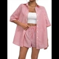 thumbnail image 1 of Pijama de 2 Piezas para Mujer, con Botones A Rayas, Corta, Solapa y Pantalón Corto. Rojo XXL, 1 of 10