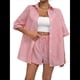 thumbnail image 1 of Pijama de 2 Piezas para Mujer, con Botones A Rayas, Corta, Solapa y Pantalón Corto. Rojo S, 1 of 10