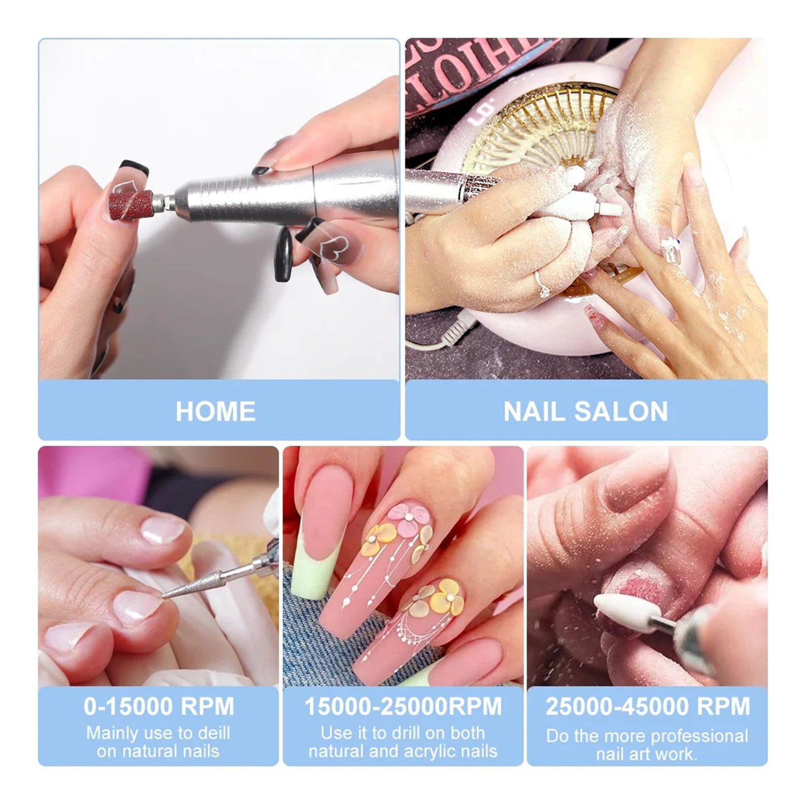 Home Nail Salon Acrylic Nail Drill Machine 45000RPM Portable Cordless Electric Nail Drill Machine