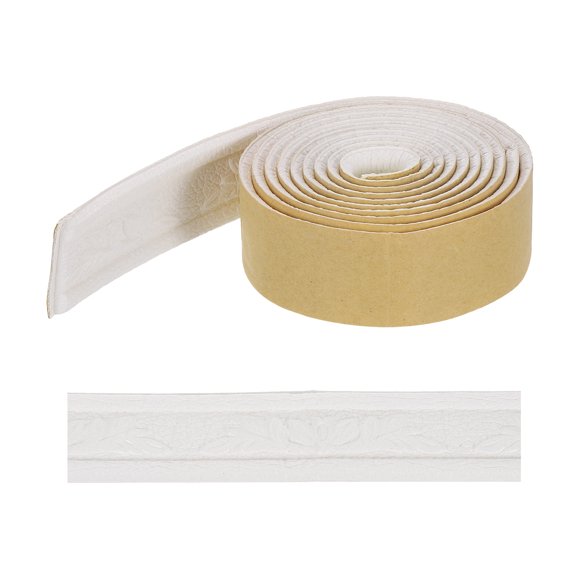 Uxcell Tira de borde 3D autoadhesiva de 90"x1.57" flexible para moldura de espejo de pared, puerta y sellado de huecos en el armario, blanca