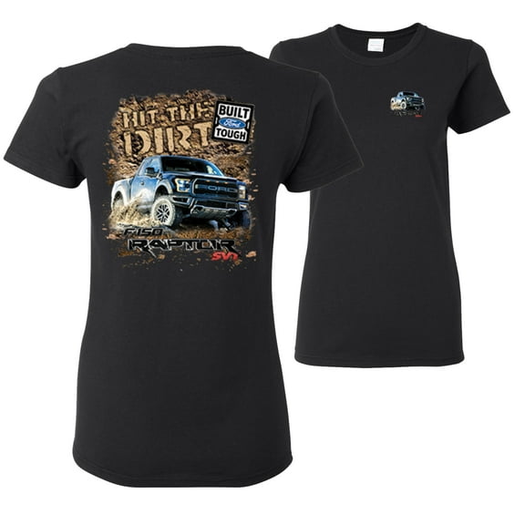 Wild Bobby,Ford F-150 Raptor Built Touch Offroading Hit the Dirt Cars and Trucks Front and Back Womens Graphic T-Shirt, Black, Small
