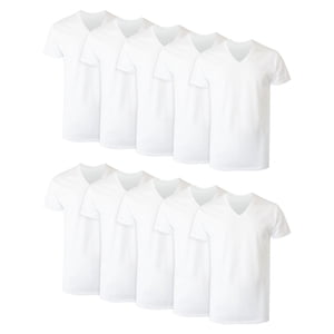 Hanes Men's V-Neck Undershirts 10-Pack White Cotton Tees