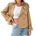 thumbnail image 3 of Long Sleeve Double Breasted Women Casual Trench Coat Crop Jacket, 3 of 6