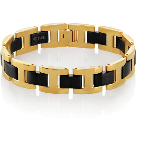 Crucible Black and Gold IP Dual-Finish Stainless Steel H Link Bracelet (15mm), 8.5