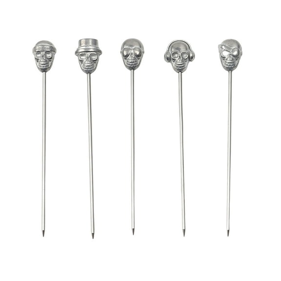 Eosunjian Stainless Steel Cocktail Picks Reusable Cocktail Skewers Skull Cocktail Picks Reusable Stainless Steel Olive Skewers Martini Garnish Sticks for Drinks