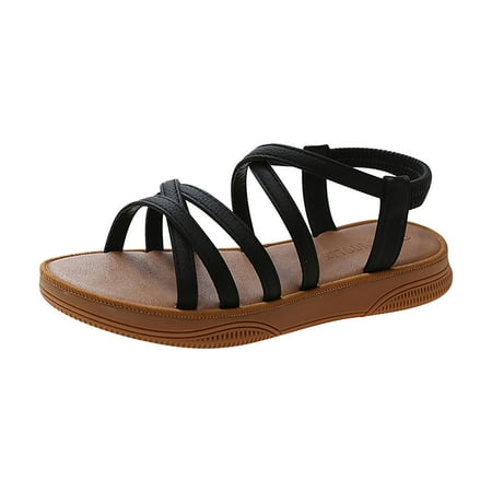 

Vedolay Women Sandals Women S Flat Sandals Summer Round Toe Open Toe Comfortable With Sleeve Women S Roman Women s Sandals(Black 6.5)