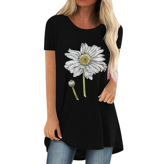 Fesfesfes Tshirts for Womem Summer Casual Printing Shirts Short Sleeve Loose Tee Tops Tunic Blouse Crewneck Loose Tunic Tops Summer Saving
