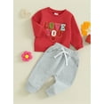 thumbnail image 3 of vera natura Toddler Boys Valentine's Day Outfits Heart Letter Fuzzy Embroidered Sweatshirts and Long Pants 2Pcs Clothes Set, 3 of 9