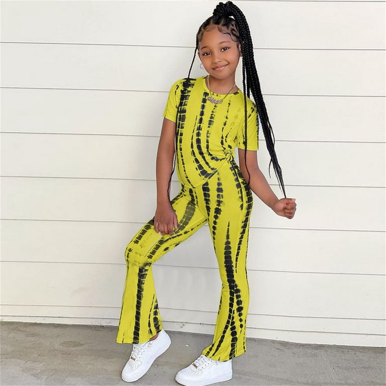 Little Girl Outfits Size 7/8 Two Piece Set for Girls Kids Toddler Baby  Children Girls Summer Striped T Shirt Flared Pants Bell Bottoms Clothes  Outfits