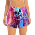 thumbnail image 2 of Balery Neon Skull With Milkshake Pantalones cortos deportivos para mujer con forro y dos bolsillos, elásticos, para entrenamiento, gimnasio, yoga-Medium, 2 of 7