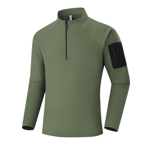 Men's Mock Neck Sweatshirts Pullover Half Zip Up Block Shoulder Sweaters Casual Long Sleeve Fashion Tops (5XL, Army Green)