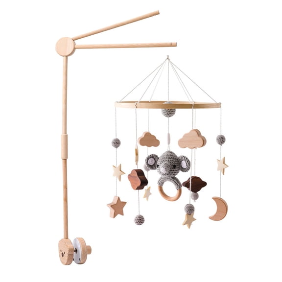 Star, Moon & Cloud Crochet Baby Crib Bell Mobile – Rotating Wooden Wind Chimes with Hanging Toys – Soothing Infant Sleep & Nursery Decor