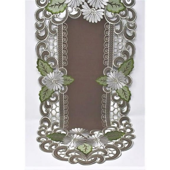Sinobrite H8852-1-12x65 12 x 65 in. White Daisy Green Leaves on Brown Fabric Table Runner