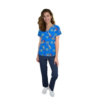 Green Town Scrubs for Women Scrub Set - V-Neck Top and Straight Leg Pant, 5 Pockets, Easy Care, Solids and Prints Uniforms