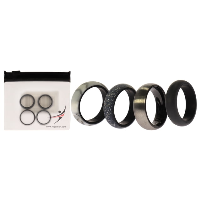 Juego de anillos de boda de silicona con cepillado doble de 6 mm - Mármol de ROQ para mujer - Anillo de 4 x 5 mm