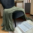 thumbnail image 2 of LOMAO Flannel Blanket Soft Throw Blanket with Pompom Fringe Lightweight Bed Blanket Fit Couch Sofa(51"x 63")(Green), 2 of 6