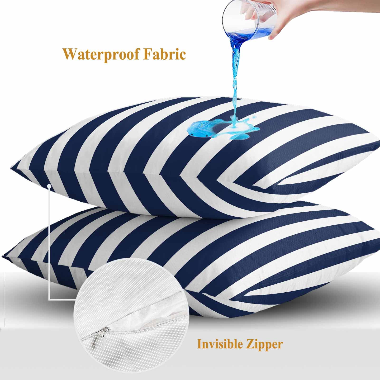 Throw Pillow Covers 24x24 Inch Set of 2, Navy Blue Striped Waterproof Outdoor Pillow Covers, Modern Farmhouse Blue White Stripes Decorative Cushion Pillowcases for Couch, Sofa, Bed, Garden, Patio